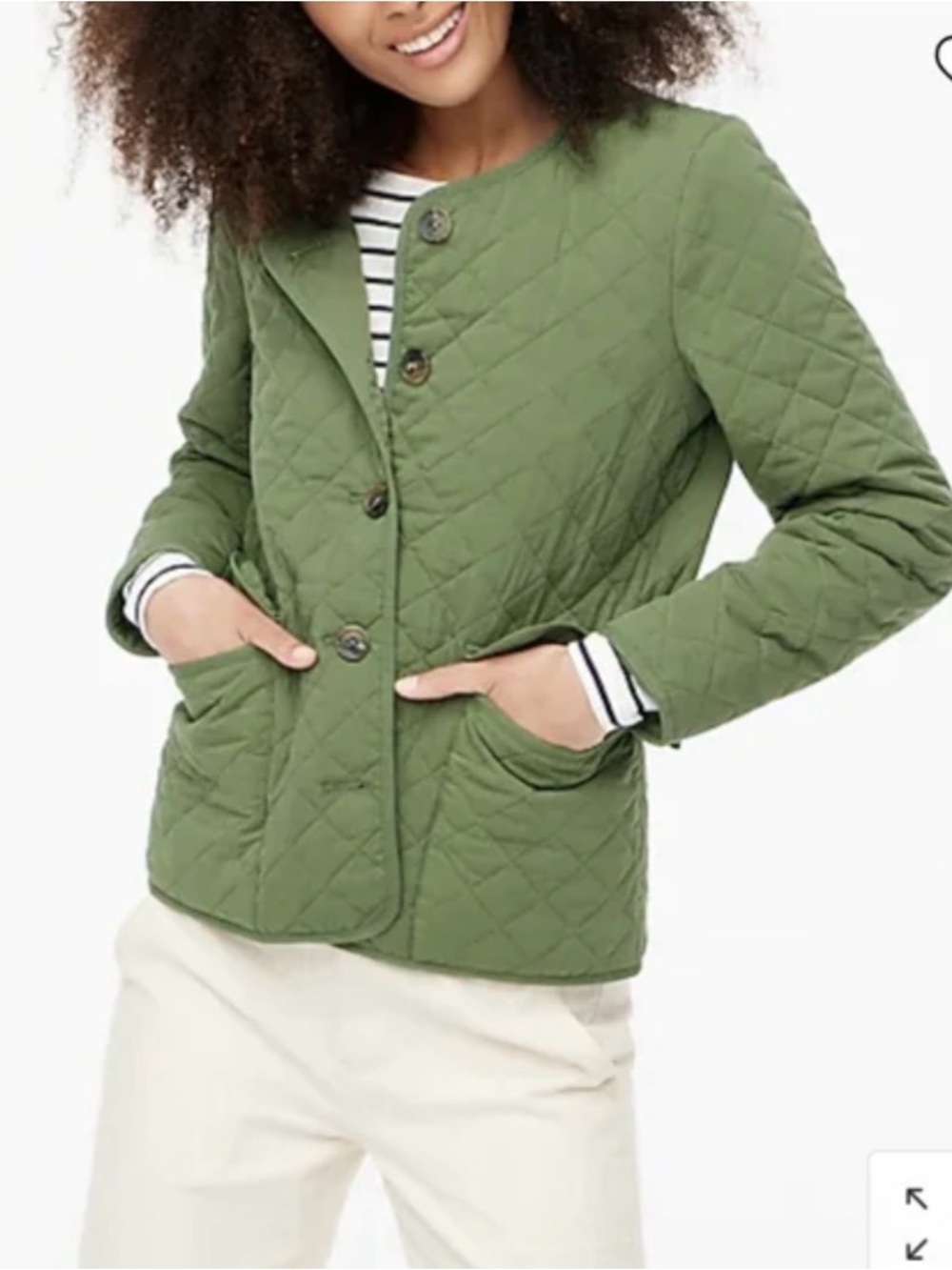 J.Crew Re-Imagined Quilted Jacket Olive Green Size 8 Cotton Blend Utility Coat
